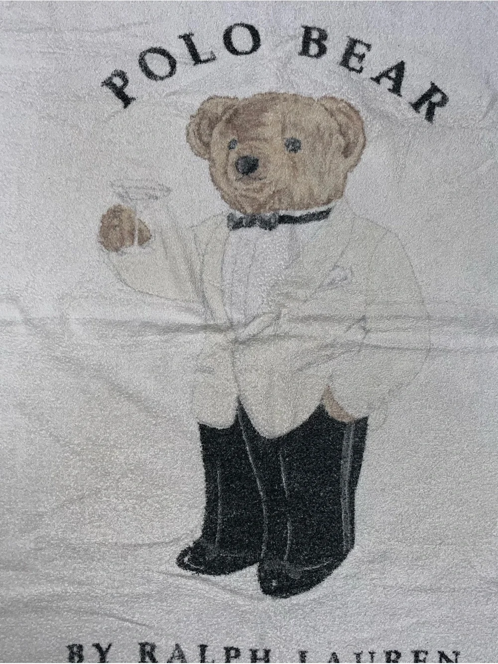 VTG Ralph Lauren Polo Bear Beach Towel White Martini Tuxedo Bear
